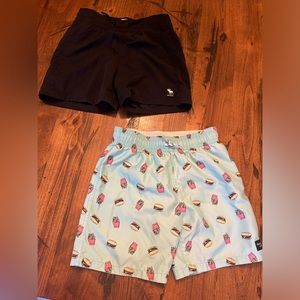 Abercrombie kids boys swim trucks 9/10 set - black and a hamburger fries print